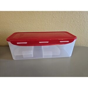 Lock&Lock Red Snap On Lid Clear Plastic Bread Rectangle Storage Container